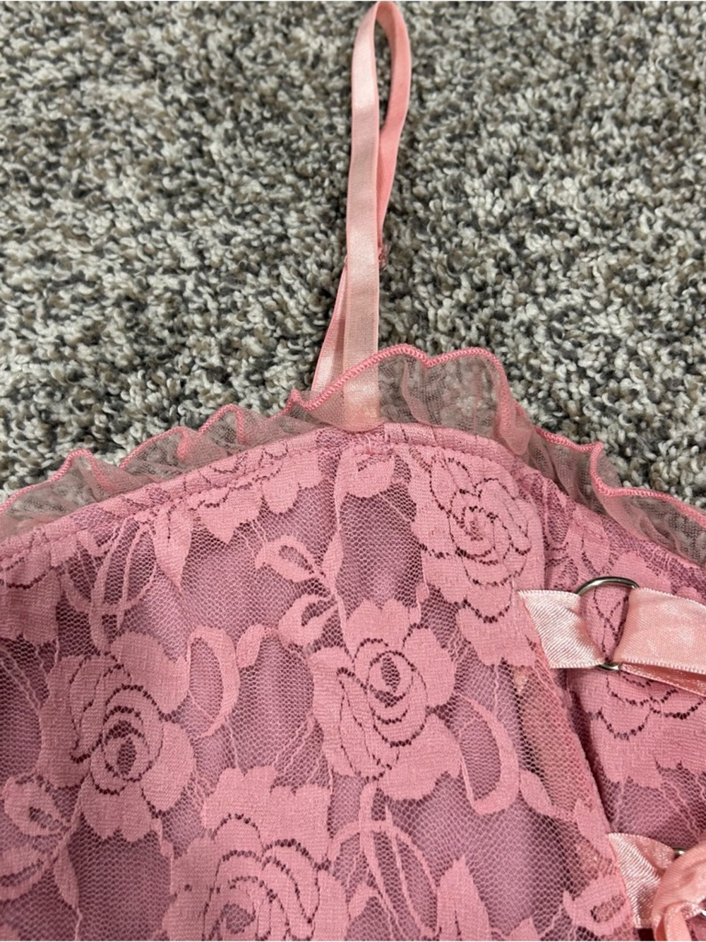 Oh Yes Plus Pink Lace Lined Femme XXL Cami Top Ribbon Tie Coquette Tank Y2K - Picture 3 of 5